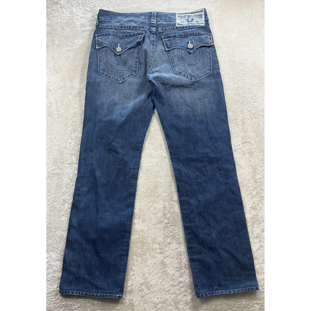 True Religion Mens Slim Chance Side Stripe Flap Pocket Blue Jeans 32 Meas: 34x31